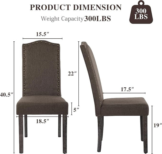 LSSBOUGHT Dining Chair Upholstered Parsons Kitchen Chair with Copper Nails and Solid Wood Legs (Taupe-Fabric, Set of 6)