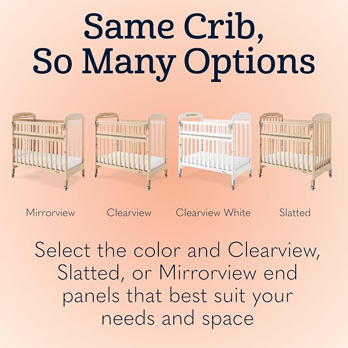 Foundations Serenity SafeReach Slatted Crib with Adjustable Mattress Board, Compact Wooden Baby Crib with Commercial Grade Casters, Includes 3” Foam Mattress (Natural)