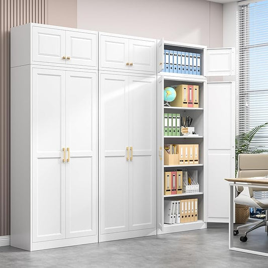 Polup Kitchen Pantry Cabinet, 86 Inch Tall Metal Storage Cabinet, Food Pantry cabinets with Doors and Shelves, White Storage Cabinets for Living Room, Dining, Office, Bathroom, Assembly Required