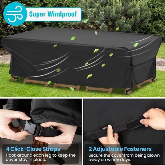 Velway Patio Table Chairs Set - Waterproof 88"L x 62"W x 28"H Outdoor Bistro Dining Set - Fire Pit Table Cover - Furniture Cover - Small Rectangle - Ultra Windproof - UV-Resistant