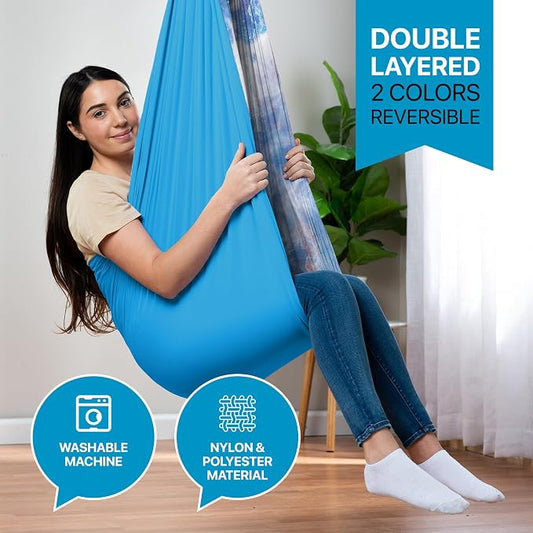 Indoor Sensory Swing for Kids or Outdoor – Holds 300lbs, Double-Layer, & 360° Swivel, Calming Compression Therapy Swing Hammock for Kids & Adults with All Hardware – Sensory-Motor Toys & Gifts