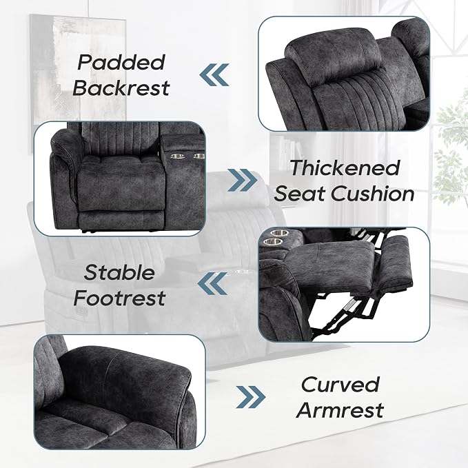 Zero Gravity Power Reclining Loveseat with Adjustable Headrest, Power Loveseat Recliner with Console, Power Loveseat Recliner Sofa with USB & Type-C Ports for Living Room(Grey)