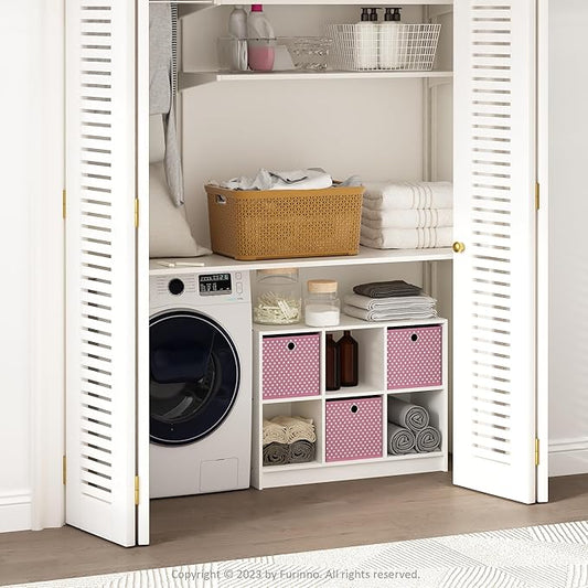 Furinno Cubic Closet Organizers and Storage, 6-Cube Closet Organizer with Bins, Open Shelf Storage, for Wardrobe, Bedroom, Living Room, White