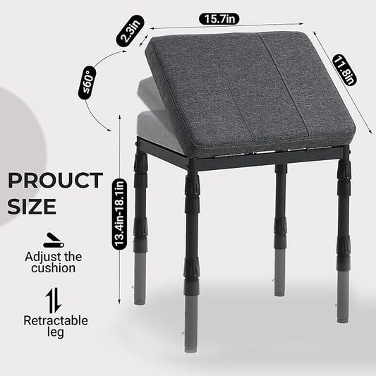 TIOPGHAD Adjustable Ottoman Pouf Footrest, 60 Degree Tilt, Carbon Gray | 4-Height, 28 Positions, Iron frame, Foam Cushion, 15.74 x 11.81 x 13.34 in, Under Desk, Living room, Home Office
