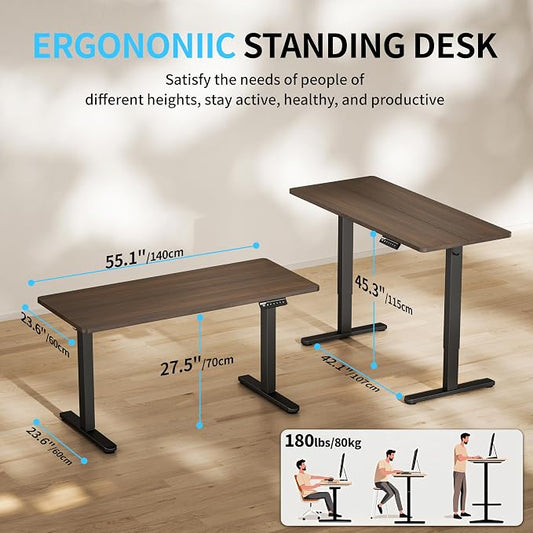 BIZUM Electric Standing Desk, 55x24 inches Height Adjustable Desk, Sit to Stand Desks Memory Gaming Computer Workstation for Home Office, Dark Walnut