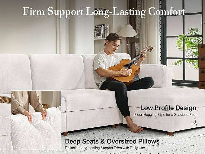Oversized Modular Sectional Sofa 3 Seater Cloud Couches White | 115'' Deep Seat Couch for Living Room, Comfortable Luxury Sectional sofa, Solid Wood Frame, Removable Washable Cover