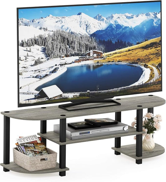 Furinno Turn-S-Tube Toolless Assembly TV Stand for TV up to 55 Inch, 3-Tier Grey Entertainment Center, TV Console for Living Room, Bedroom, Home Office, Grey Oak