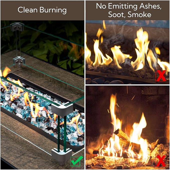 GASPRO 10 lbs Fire Glass for Propane Fire Pit, 1/2-Inch Reflective Fireplace Glass Rocks for Fire Pit Table, Light Blue Copper White