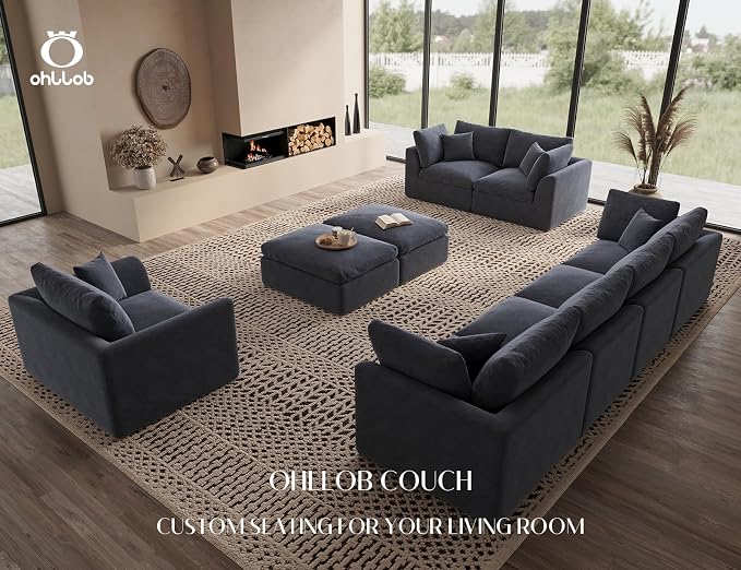 ohllob 48.6" Single Sofa, Small Boneless Couches for Living Room, Cloud Couch for Bedroom, Office, Grey
