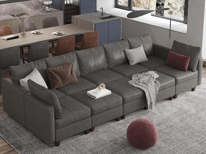 EASE MOOSE Faux Leather Modular Sectional Sleeper Sofa with Storage, Large Faux Leather sectional Modular Sofa Couch Sectional Sleeper Couch