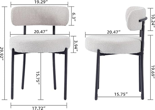 DYHOME Light Grey Boucle Dining Chairs Set of 4, Upholstered Kitchen Dining Room Chairs with Metal Legs, Round Modern Dining Room Chairs