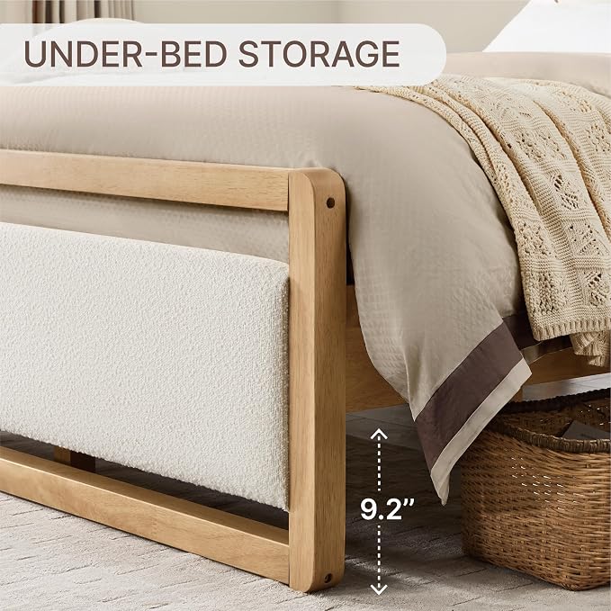 KISLOT Wood Bed Frame with Headboard and Footboard, Mattress Foundation with USB Charging Strong Wooden Slat Support Noise-Free Easy Assembly No Box Spring Needed