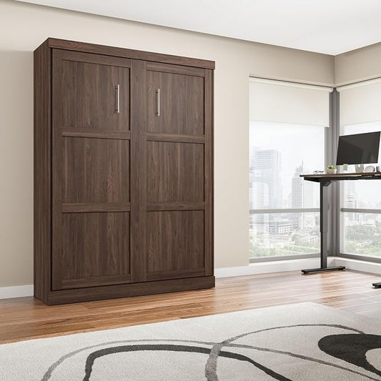 Bestar Pur Queen Size Murphy Bed in Black Walnut, 65-inch Space-Saving Sleeping Arrangement for Multipurpose Area, Bedroom, Guest Room, or Living Room
