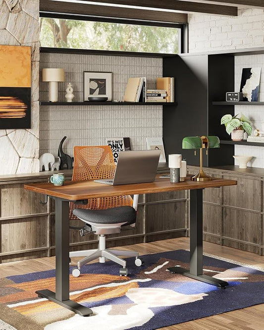 TIQLAB Electric Standing Desk, Adjustable Height Stand up Desk, 63 * 24 Inches Sit Stand Home Office Table with Splice Board, Black Walnut