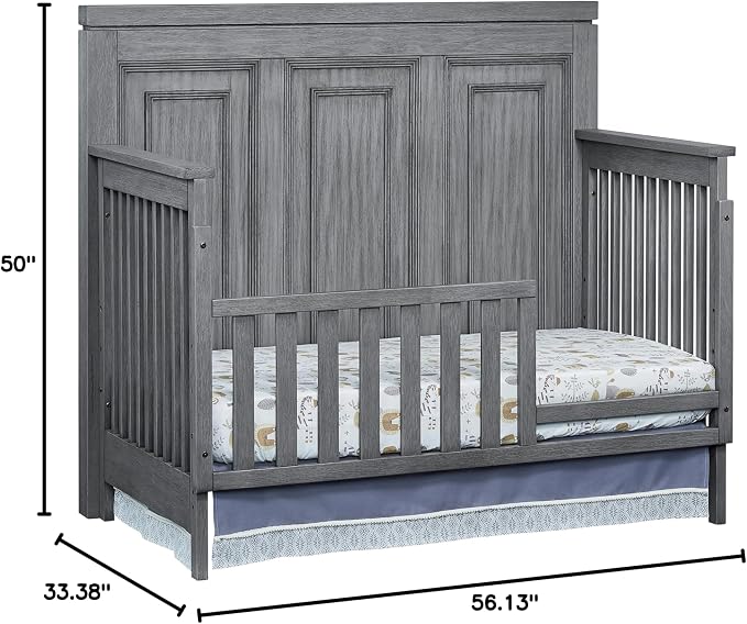 Soho Baby Manchester Premium 4-in-1 Convertible Crib, Flat-Top Headboard, Rustic Gray, GreenGuard Gold Certified