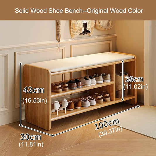 Entryway Shoe Rack Storage Bench Shoe Organizer Ottoman with Storage for Front Door Entrance Shoe Cabinet Bedroom End of Bed Bench with Padded Seat for Hallway Living Room Foyer Closet Entryway(Wood c