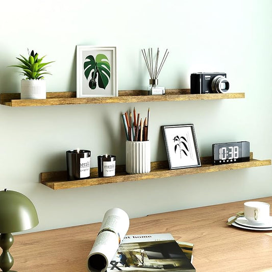 Floating Shelves for Wall Decor, Long Wall Mounted Storage Shelf for Bedroom, Living Room, Bathroom, Kitchen, Nursery, Rustic Display Picture Ledge Shelf with Lip Set of 2-36 Inches, Brown