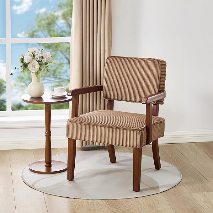 FAGAGA Corduroy Accent Chair Set of 2 with Table, Mid Century Modern Armchairs with Solid Wood Frame, Oversized Reading Leisure Chair (Corduroy Brown, Set of 2 with Table)