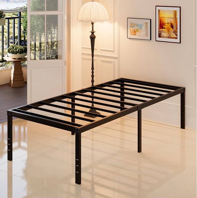 Maenizi 20 Inch Twin XL Bed Frames, Metal Twin XL Platform Bed Frame Support Up to 2500 lbs, No Box Spring Needed, Easy Assembly, Noise Free, Black