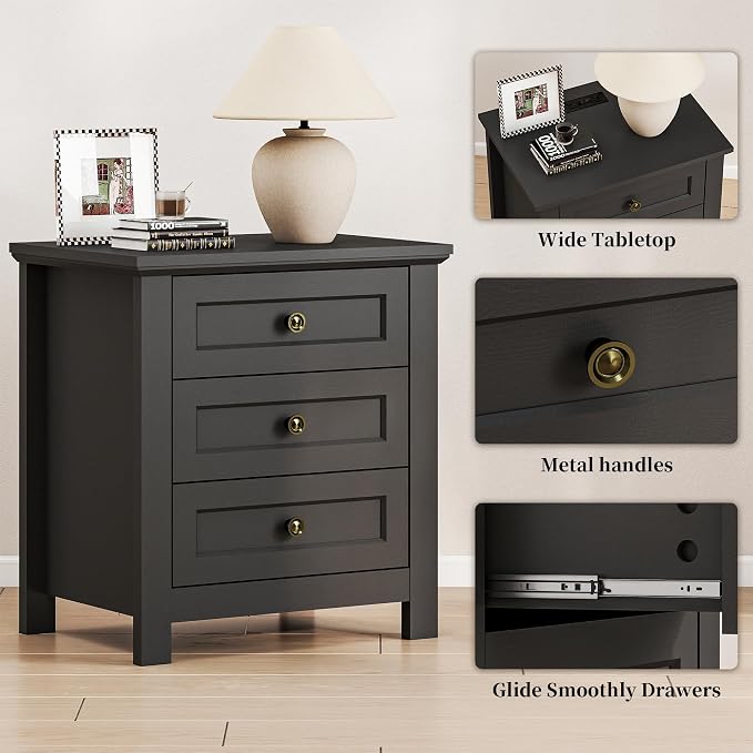Farmhouse Dresser Nightstand Sets, 4-Piece Bedroom Furniture Set for Home | 5/6 Drawer Dresser Closet & 3 Drawer Nightstand Set of 2, Chest of Drawers for Bedroom, Living Room, Entryway, Black