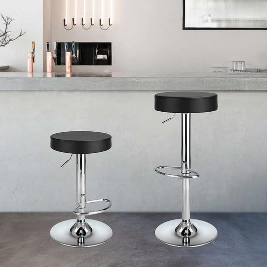 Finnhomy Bar Stools Set of 2 Modern PU Leather, Swivel Barstools with Footrest and Backless Round, Counter Height Adjustable Modern Counter stools for Kitchen, Black