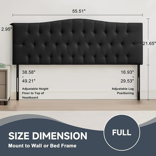 Tufted Upholstered Full Size Headboard Only, Adjustable 38-50 in | Full Headboard for Full Size Bed, Durable Linen Fabric Headboards, Modern Diamon Design Wood Head Board