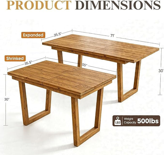 chairus 55"-71" Extendable Reclaimed Wood Dining Table with Butterfly Leaf | Hidden Butterfly Leaf Extends from 55" to 71", Reclaimed Pine Table, Seats 4-8, Sturdy U-shaped Wood Legs, Farmhouse Style