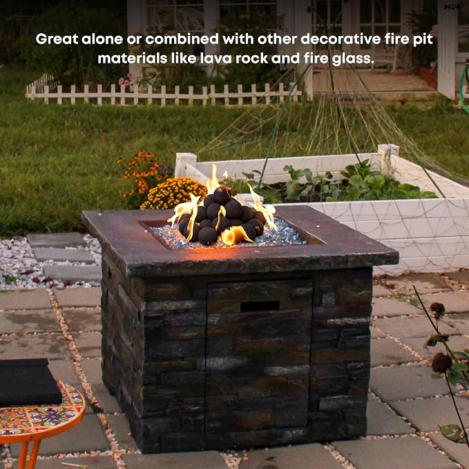 Stanbroil 2 inch Ceramic Balls, Set of 25 Round Balls, Modern Accessory for Indoor or Outdoor Fire Pits Fire Bowl and Fireplace, Black