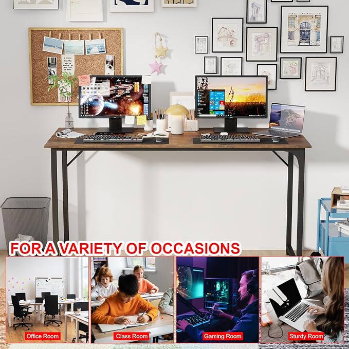 PayLessHere | 55 Inch Computer Desk | Vintage | Office Desk with Metal Frame, Adjustable Feet | Water-Resistant, Scratchproof Surface | Sturdy Writing Table for Home Office or Study | Pack of 1