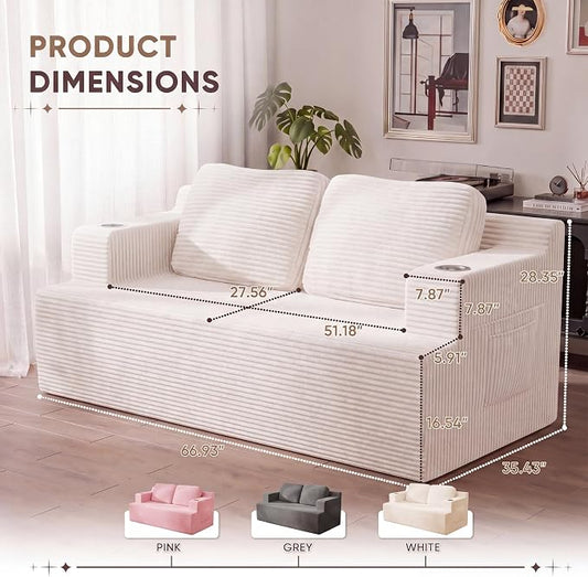 Homall 67” Cloud Couch Sofa 2 Seater Comfy Upholstered Loveseat Floor Sofa with High Density Memory Foam, No Assembly Required, Boneless Couch for Bedroom Living Room (White, Loveseat)