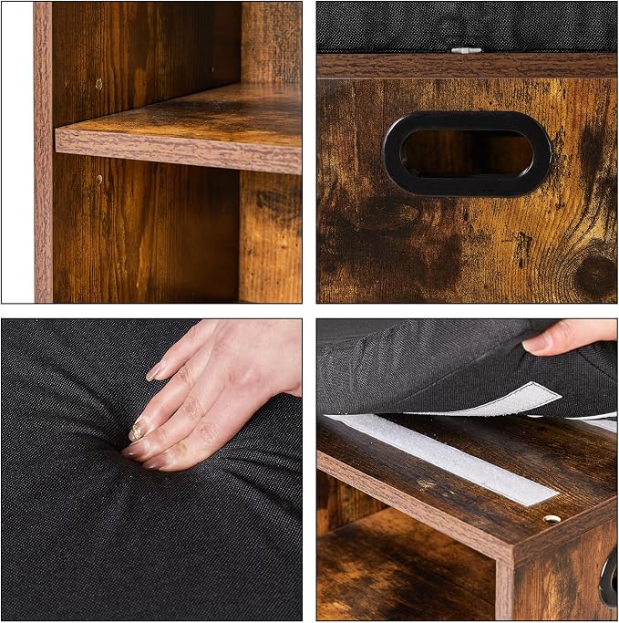YMYNY Shoe Storage Bench with Cushion, 2 Tier Shoe Rack with Padded Seat, Adjustable Shoe Organizer Cabinet for Entryway, Living Room, Hallway, Closet, 15.4L*11W*16.54H, Rustic Brown, UHBD028H