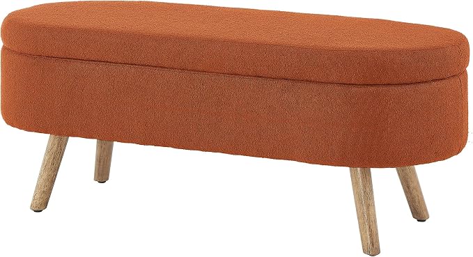 42.25" Ottoman with Storage, Storage Ottoman Bench with Safety Hinge, Foam End of Bed Bench, Upholstered Entryway Bench for Bedroom, Living Room & Window, Holds up to 330 lb, Orange