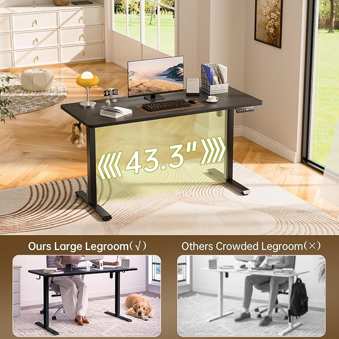Veken 63x27.6 Inch Large Electric Standing Desk, Heights Adjustable,Sit to Stand Up, Work Home Office Computer Table for Walking Pad, Wooden Desktop Desks, Black