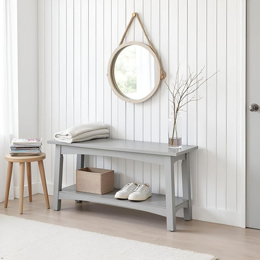Craftsbury 36-Inch Wood Entryway Bench with Storage Shelf – Dove Gray Accent Bench for Entryway, Hallway, or Living Room – Small Space Seating with Farmhouse Charm by Alaterre Furniture
