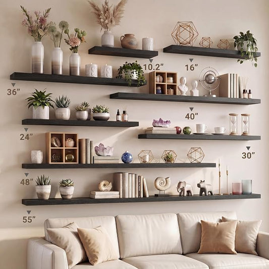 Vivelove 40 Inches Floating Shelves Wall Mounted, 10" Deep Wall Shelves for Bedroom, Bathroom, Living Room, Kitchen, Office, Home Decor, Modern Shelf, Set of 2, Black, 40x10.2x1.5