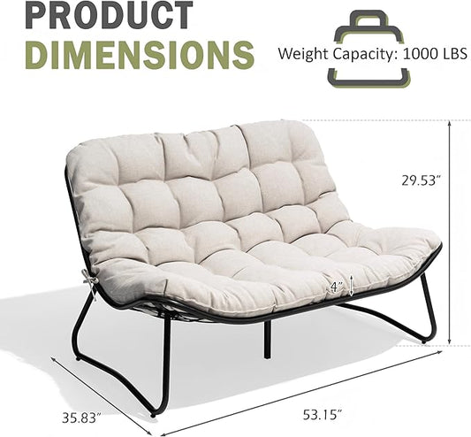 Crestlive Products Outdoor Loveseat, 2-Seat Sofa with Soft Cushion, All-Weather Outdoor Couch Patio Furniture for Balcony, Poolside, Backyard, Porch (Beige)