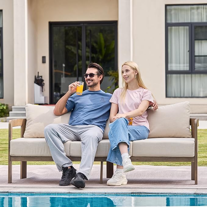 Patio Furniture Set, 4 Pieces Outdoor Furniture Patio Conversation Set with Washable Thick Cushions, Outdoor Couch Patio Sofa Set for Balcony, Porch, Backyard, Beige