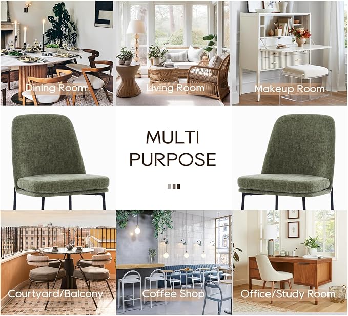 COLAMY Dining Chairs Set of 4, Modern Dining Chairs, Fabric Upholstered Dining Chairs, Kitchen Chairs with Curved Back and Metal Legs for Dining Room Kitchen Restaurant, Green