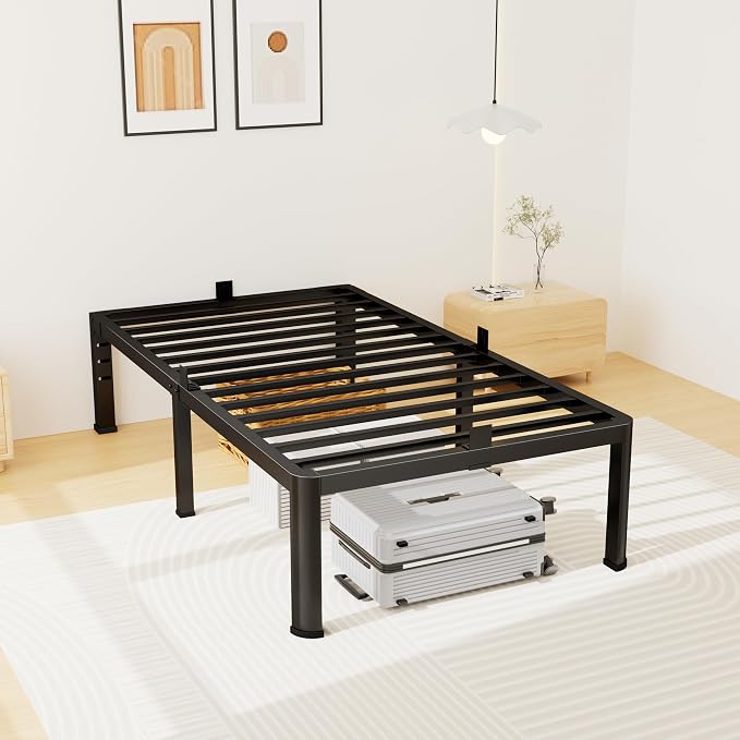 14 Inch Twin XL Bed Frame, Metal Platform Bed Frame with Round Corner Legs, 3500 lbs Heavy Duty Steel Slats Support, No Box Spring Needed, Noise Free, Easy Assembly, Black