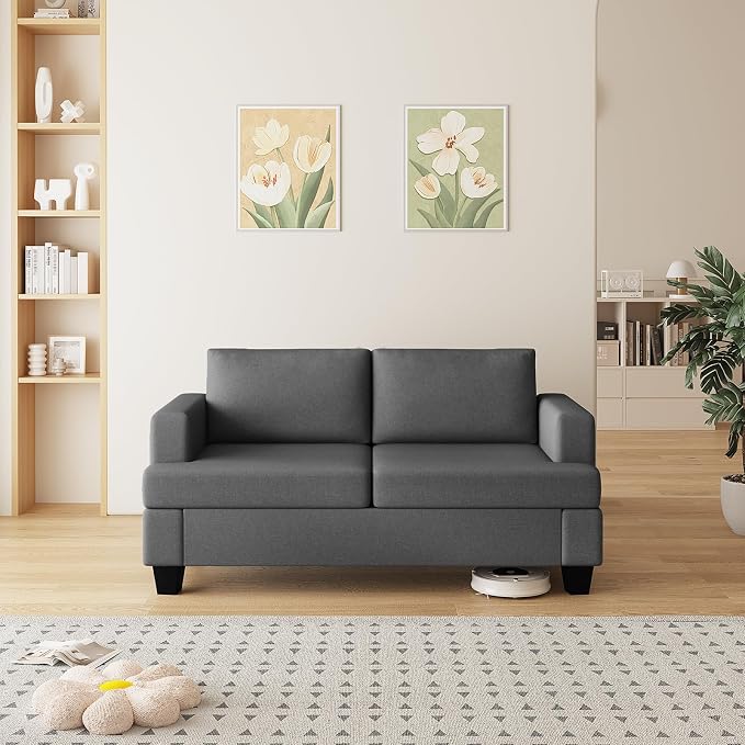 Furnimart 62" Loveseat Couch, Modern Love Seat Sofa, Comfy Deep Seat Sofa for Living Room, Small Couches for Small Spaces, 2 Seater Couch for Bedroom, Linen Dark Grey