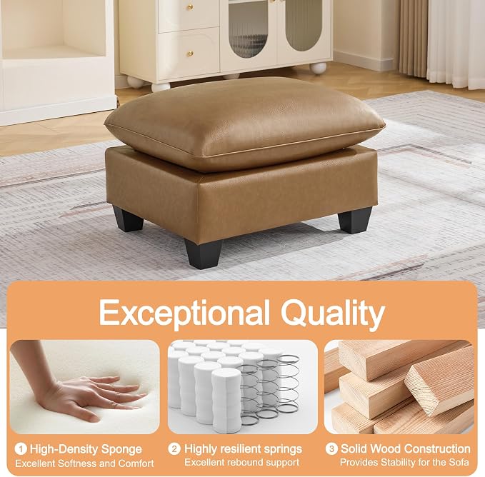 31.5" Faux Leather Large Square Ottoman, Oversized Upholstered Footrest for Living Room, Bedroom, Entryway, Light Brown