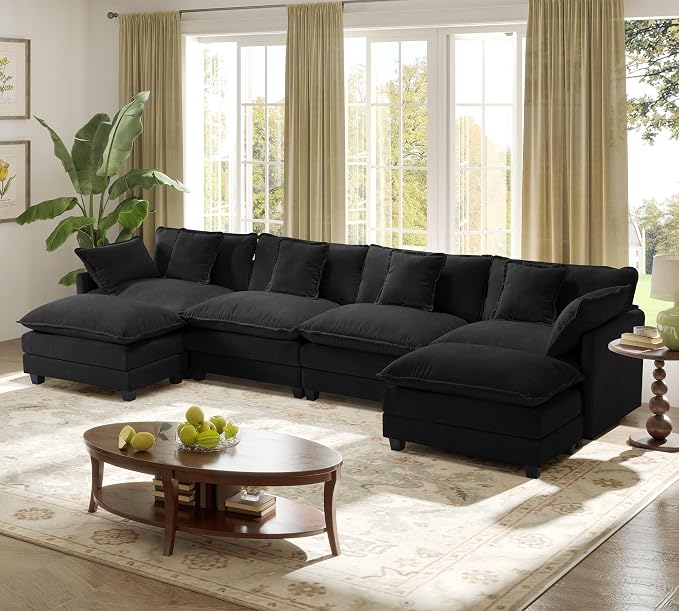 149.2" Modular Sectional Sofa,U Shaped Couch for Living Room,Modern Deep Seat Sofa 3 Seater Chenille Fabric Comfy Cloud Couches with Throw Pillows & Movable Ottoman