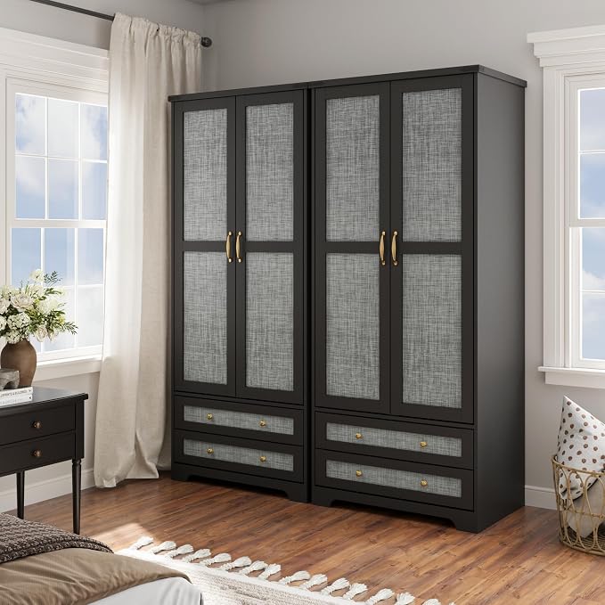 Yechen 71" Armoire Wardrobe Closet with Doors, Modern Tall Storage Cabinet with Adjustable Shelf and Hanging Rail, Sturdy Freestanding Closet Armoires and Wardrobes with 2 Wide Drawers for Bedroom
