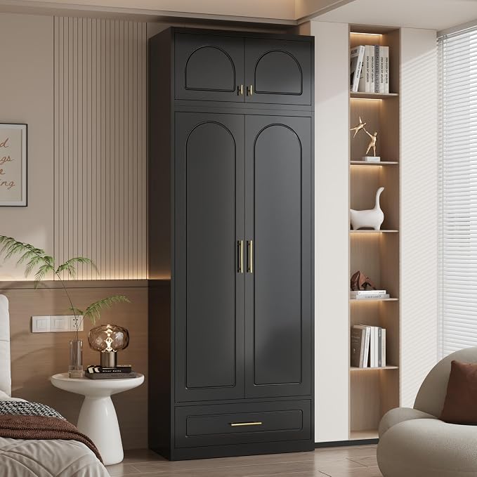 Polup Metal Wall Cabinet, Overhead Cabinet for Wardrobe, Small Upper Storage Cabinet for Bedroom, Living Room, Black, 18" D x 32" W x1 5" H - Assembly Required