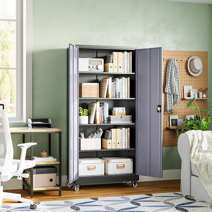 Letaya Metal Garage Storage Cabinets with Lock Door and Adjustable Shelves, Steel Tool Cabinets for Home,Office,Warehouse Organisieren (Black Grey, 75" H)