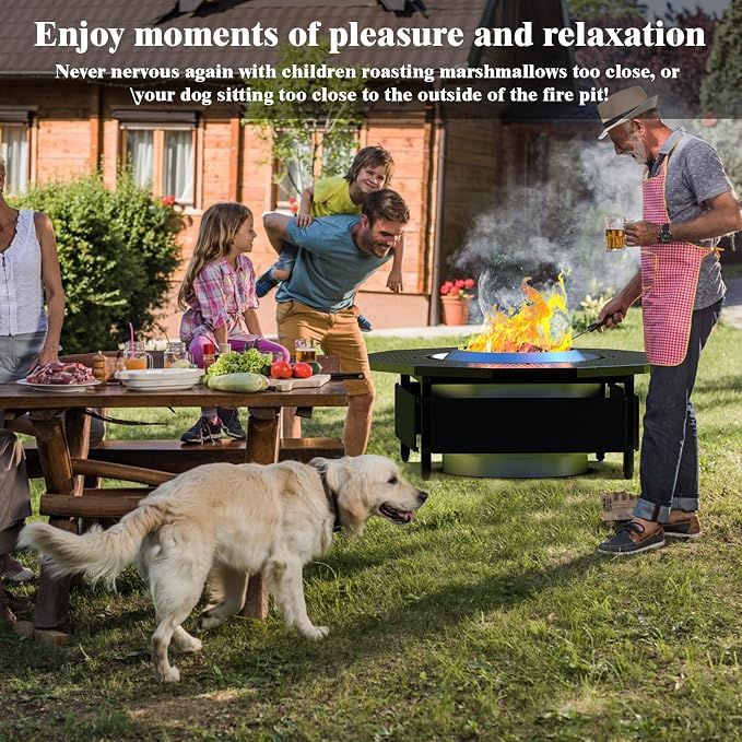 Fire Pit Surround Tabletop for Solo Stove Bonfire Ranger 2.0, Thick Powder-Coated Steel Surround Tabletop, Outdoor FirePit Table, UV-Resistant Outdoor Fabric & Adjustable Height
