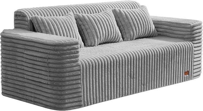 ZurNesfure Sofa Couch Cloud 3-Seater Memory Foam Couch with Pillow No Assembly Required, Modern Couch with Removable Washable Cover Boneless Sofas for Living Room Bedroom Apartment (Grey,3-Seater)
