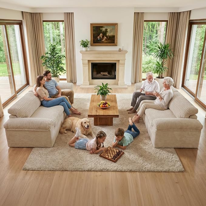 Vesgantti 118" Boneless Couches for Living Room, Modular Sectional Couch in Corduory | Memory Foam | No Assembly Required, Deep Seat Cloud Sofa for Apartment, Office (Camel)