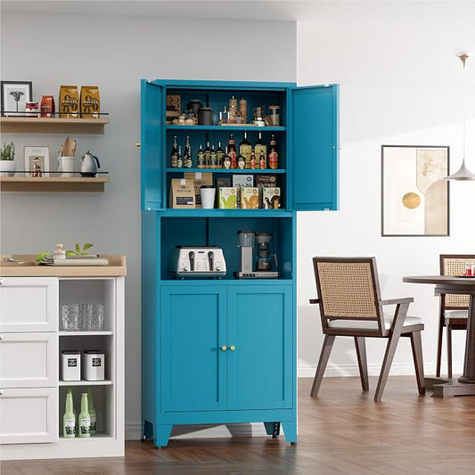 COFaR 69" Tall Modern Kitchen Pantry,Metal Storage Cabinet with Adjustable Shelves,Pantry Cabinet with 6-Tier,Freestanding Cupboard for Kitchen,Dining Room,Living Room,Bathroom,Blue