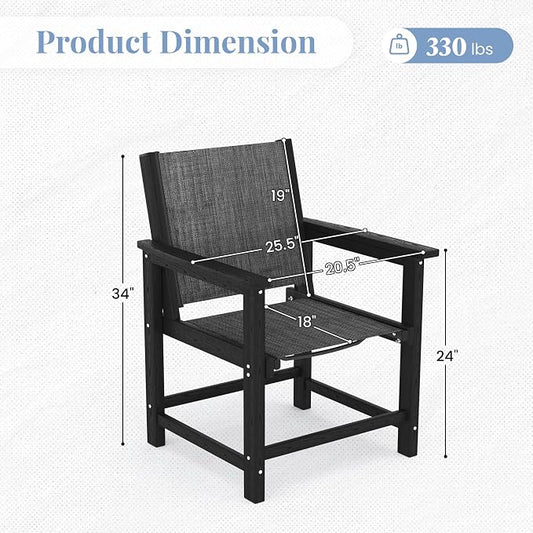 Amopatio Outdoor HDPE Dining Chairs Set of 4 All-Weather Patio Chairs with Textilene Backrest Heavy Duty for Porch Backyard Deck Lawn Garden, Black